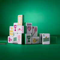 Set Mahjong Hijau Amerika dengan Ilustrasi Olahraga, Set Permainan Mahjong untuk Malam Permainan dan Hadiah Ulang Tahun