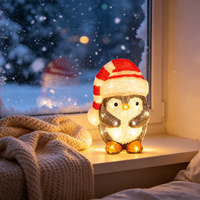 Decorazioni Natalizie da Esterno a Forma di Pinguino con Cappello di Babbo Natale, Luci LED a Batteria con Timer, Impermeabili IP44, Luce Bianca Calda per Giardino