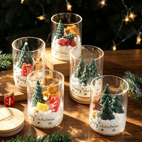 Bougie en verre miniature de Noël, artisanale, avec motif en relief traité à froid, motif Élan et Bonhomme en pain d'épices, Noël