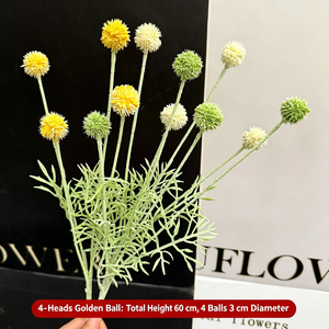 Ramo de Flores Artificiales Billy Ball de Alta Calidad con 4 Cabezas, Craspedia, para Decoración Profesional de Bodas y Hogar, Múltiples Colores - Product Image 2