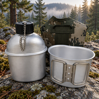 Kit de camping tactique portable, style US, gourde en aluminium camouflage, ensemble de 3 ustensiles de cuisson pour la survie et la randonnée