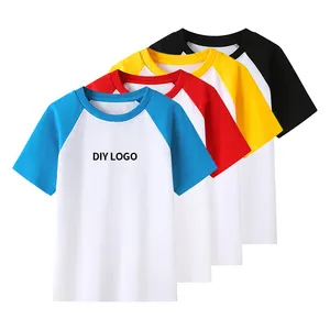 Sağlıklı pamuk eşleşen renk çocuklar yuvarlak boyun t shirt özel logo çocuk t shirt erkek ve kızlar için