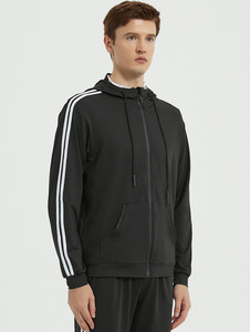 Hommes automne fermeture éclair à manches longues hauts <span class=keywords><strong>noir</strong></span> sweats à capuche de sport course entraînement survêtement respirant polyester séchage rapide veste à capuche - Product Image 3