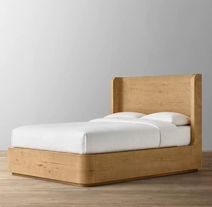 Solid <b>Oak</b> Curved Enclosed Storage Platform Bed French Wabi Sabi Rounded Edge Tall Curved Headboard Bedroom Wooden Bed <b>Frame</b> - Product Image 6