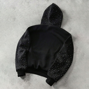 Sweat à capuche Streetwear pour homme, coupe ample, en coton mélangé, avec strass, entièrement personnalisable, style streetwear, pull à capuche avec strass - Product Image 6