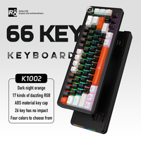 Clavier mécanique filaire K1002, 66 touches, disposition 65 % avec bouton rotatif, touches RGB en ABS, 26 touches anti-ghosting pour les joueurs PC