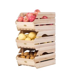 Cesta de Almacenamiento de Madera de 3 Niveles, Apilable, Rectangular, de Madera Maciza, para Cocina, Sala de Estar, Baño, Uso Multiusos - Product Image 2