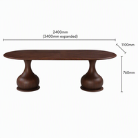 Table à manger extensible moderne de luxe en placage de noyer avec piétement en vase, écologique, imperméable, pour usage hôtelier, en MDF