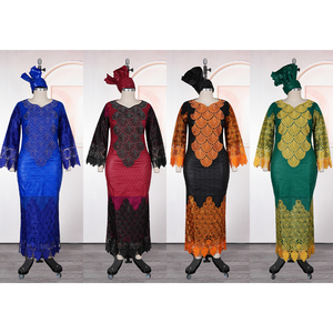 H&D WT06 Nuovi Arrivi Abiti Africani per Donne, Vestito Bazin Ricamato con Strass, Abito Casual con Foulard - Product Image 4