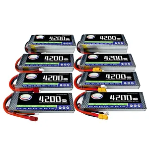 ราคาต่ำสำหรับ2S 3S 4S 5S 6S Lipo แบตเตอรี่7.4V 11.1V 14.8V 18.5V 22.2V 4000MAh 4200MAh 25C MAX 100C RC Lipo แบตเตอรี่