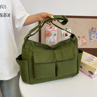 Sacs à bandoulière en toile multi-poches de couleur unie pour femmes, sacs à bandoulière portables pour étudiants, sacs à bandoulière de grande capacité, sacs fourre-tout décontractés pour femmes