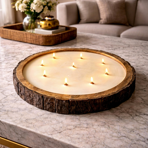 Bol à pâte en bois rond avec bord naturel pour bougies de soja, récipient à cire en bois rustique, décoration d'intérieur et collection de cadeaux - Product Image 1