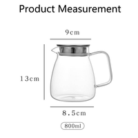 Théière moderne en verre borosilicate haute résistance de 800 ml, écologique, avec filtre en acier inoxydable et couvercle, bouilloire électrique pour le bureau