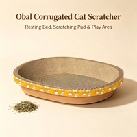Lit et griffoir ovale 2-en-1 en carton ondulé pour chat – Durable, recyclable, nid douillet en papier ondulé pour chatons d'intérieur