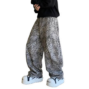 Celana panjang Denim gaya Urban Retro, celana Denim longgar, ukuran besar, bisa dicuci, Vintage, motif macan tutul, celana Denim longgar - Product Image 2