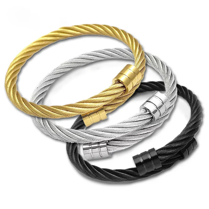 Hot Sale Fashion Jewelry Wide Open C Shape Hip Hop Stainless Steel Wire Bangles Bracelets For Women