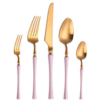 Ensemble de couverts 4 pièces en acier inoxydable de qualité or rose, style américain, certifié luxe, durable, réutilisable, finition miroir haute brillance, fourchette incluse