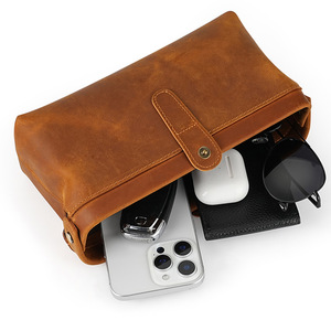 Điên Ngựa Da Chính Hãng Dopp Kit Túi Đa Chức Năng Túi Xách Tay Cho Nam Giới Phụ Nữ Sáng Tạo Handmade Da Bò Make up Bruses Túi - Product Image 4