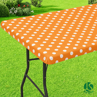 Nappe de table rectangulaire ajustée en PEVA à pois orange, avec dos en flanelle, imperméable, bord élastique, pour camping et pique-nique en extérieur, facile à nettoyer, réutilisable