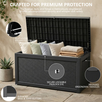 Boîte de rangement extérieure robuste de 35 à 320 gallons avec couvercle rabattable, en plastique résistant à la rouille, grande capacité pour terrasse, piscine, jardin, garage, atelier