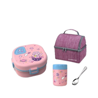 Boîte à déjeuner isotherme carrée en acier inoxydable 304, étanche, 1-2L, pour enfants, à deux niveaux, motif dessin animé, conçue par des étudiants, pour soupe et bento