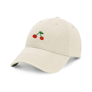 Casquette de baseball en coton 100% à 6 panneaux avec motif de cerises en point d'aiguille, visière incurvée, snapback, casquette de sport en gros - Product Image 1