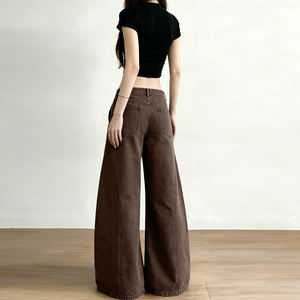 กางเกงยีนส์ขากว้างทรงหลวมเอวสูง สีน้ำตาล สไตล์เรโทร สตรีท แคชชวล - Product Image 6