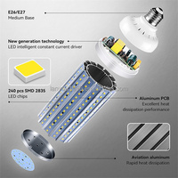 Ampoule LED E26/E27/B22/E14/E39/E40 à coque en aluminium, 50W/60W/80W/100W/250W, 220V, type maïs, pour lampadaire - Vente directe usine