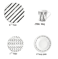 Service de vaisselle en porcelaine Black Line de 16 pièces-Assiettes et bols en céramique modernes pour restaurant et repas à la maison