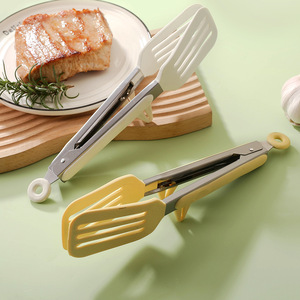 Pinces alimentaires en acier inoxydable avec support en silicone résistant à la chaleur pour barbecue, steak, pain, outils de cuisine - Product Image 1