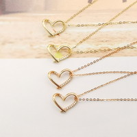 Collier pendentif en or 18 carats avec diamants, motif cœur délicat, chaîne à maillons en or jaune 18 carats, tendance et élégant