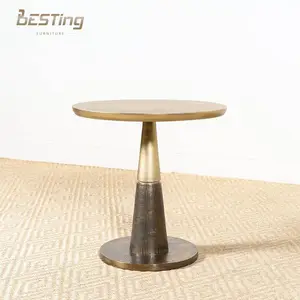 American Country Style Coffee Table Living Room Furniture Gold Metal Top Round Wood Corner Table For Sofa Side