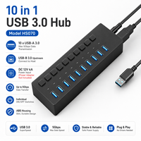 Hub USB 3.0 de 10 Puertos ABS con 10 Puertos USB-A, Transferencia de Datos de 5 Gbps, Interruptores de Encendido Individuales, Hub Multipuerto para Carga y Datos