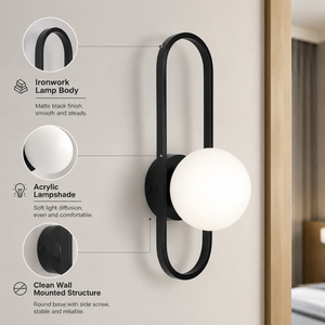 Lámpara de Pared LED Moderna con Pantalla de Acrílico y Cuerpo de Hierro, para Dormitorio o Sala de Estar, CCT Seleccionable 3000K 6000K - Product Image 3