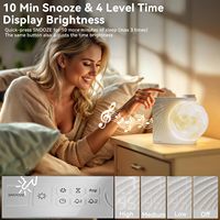 Lampe lunaire, veilleuse, réveil, lumière d'ambiance, sons de la nature, lampe de bureau, minuteur, multifonctionnelle, blanc chaud, bois, chambre à coucher