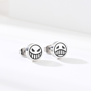 Minimalist style, One Piece Fire Fist Ace (crying and laughing <b>face</b>) earrings, titanium steel, colorfast, niche and unique clip- - Product Image 2