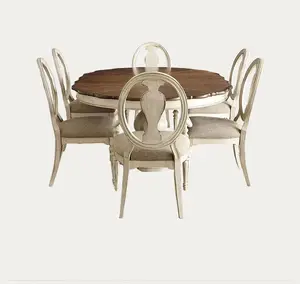 American modern high-end light luxury small family restaurant carved solid wood round table