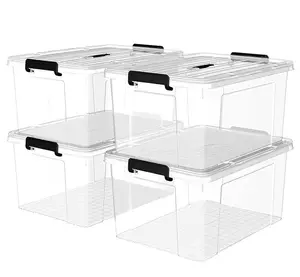 低最小起订量塑料可堆叠储物箱大锁扣盒，带盖，适用于办公室和家庭组织