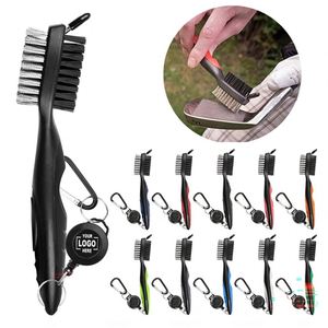 Accessoires de golf personnalisés, brosse de nettoyage de clubs de golf double face en nylon, brosse de nettoyage de clubs de golf rétractable avec mousqueton - Product Image 1
