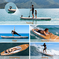 Planche de paddle gonflable portable en grain de bois personnalisé avec pompe, pour sports nautiques, surf, stand up paddle et pêche