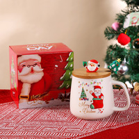 Décorations de Noël, cadeaux, ornements de Noël, tasse à café en céramique, tasse Père Noël avec couvercle et cuillère