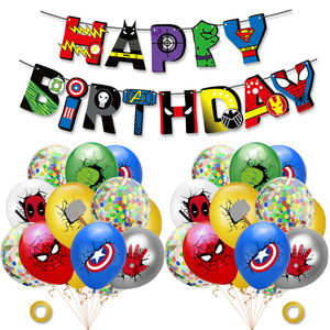 Bannière Joyeux Anniversaire <span class=keywords><strong>Super</strong></span> Héros avec Ballons Confettis Colorés pour Décorations de Fête d'Anniversaire Garçon, Ensemble de Décoration de Fête Thème Dessin Animé - Product Image 3