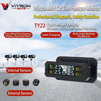 Sistema de Control de Presión de Neumáticos (TPMS) Inalámbrico con Pantalla LCD Solar, Sin Programación, Emparejamiento Rápido, Ajuste de Visibilidad, Sensor Universal para Automóvil