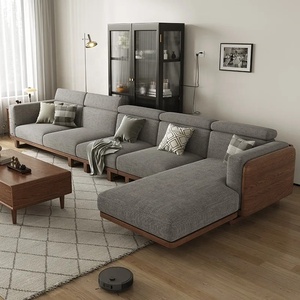 Sofá de madera maciza de estilo nórdico, nuevo sofá de tela de madera de fresno de estilo chino, sofá sencillo para sala de estar, muebles de madera maciza - Product Image 4