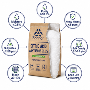 Acido Citrico Anidro di Grado Industriale in Polvere 99,5% CAS 77-92-9 per Trattamento Acque RO, Agente Decalcificante e Chelante - Product Image 3