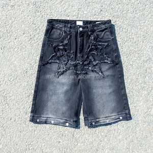Men's Denim <b>Jeans</b> Wholesale Custom Sun Faded Denim Pants Heavyweight Distressed Detachable <b>Button</b> Denim Shorts Baggy Denim Pants - Product Image 3