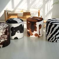 Pouf ottoman en similicuir pelucheux à imprimé animal pour salon, chambre, comme table basse ou repose-pieds pour changer de chaussures