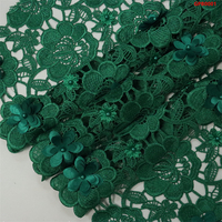 Émeraude crochet 3d fleurs Guipure cordon dentelle tissu 100% Polyester vert perles Soluble dans l'eau évidé broderie tissu
