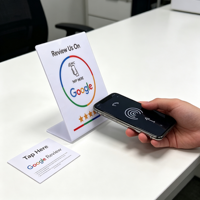 Carte NFC Google Review personnalisable – Panneau de table intelligent compatible Android pour avis Google et engagement client sur les réseaux sociaux