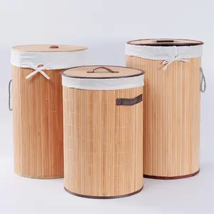 Bolsas grandes de Triple clasificador, cesto de lavandería dividido, cesta de almacenamiento de bambú plegable